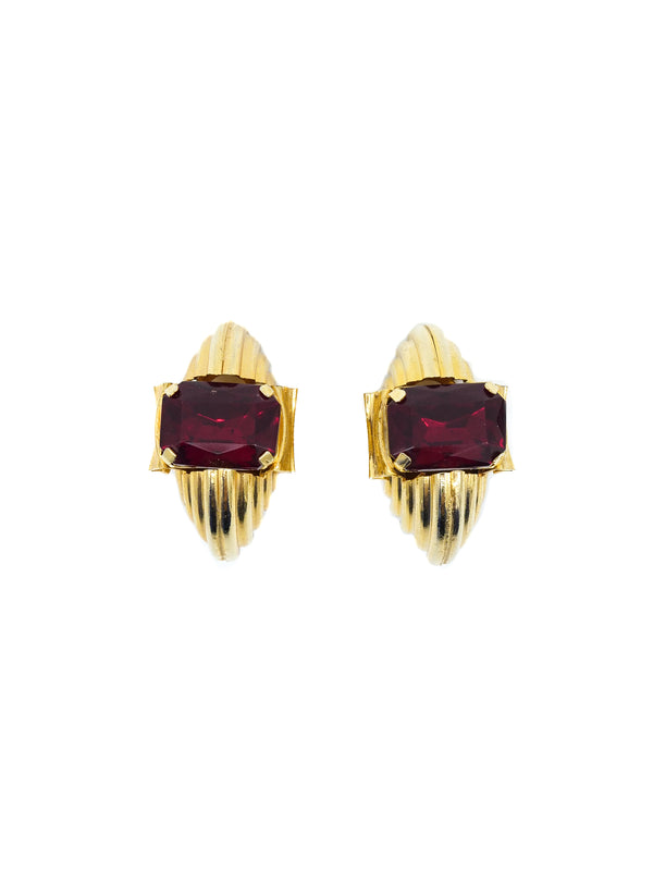 Goldtone Semi-Circle Gemstone Earrings Accessory arcadeshops.com