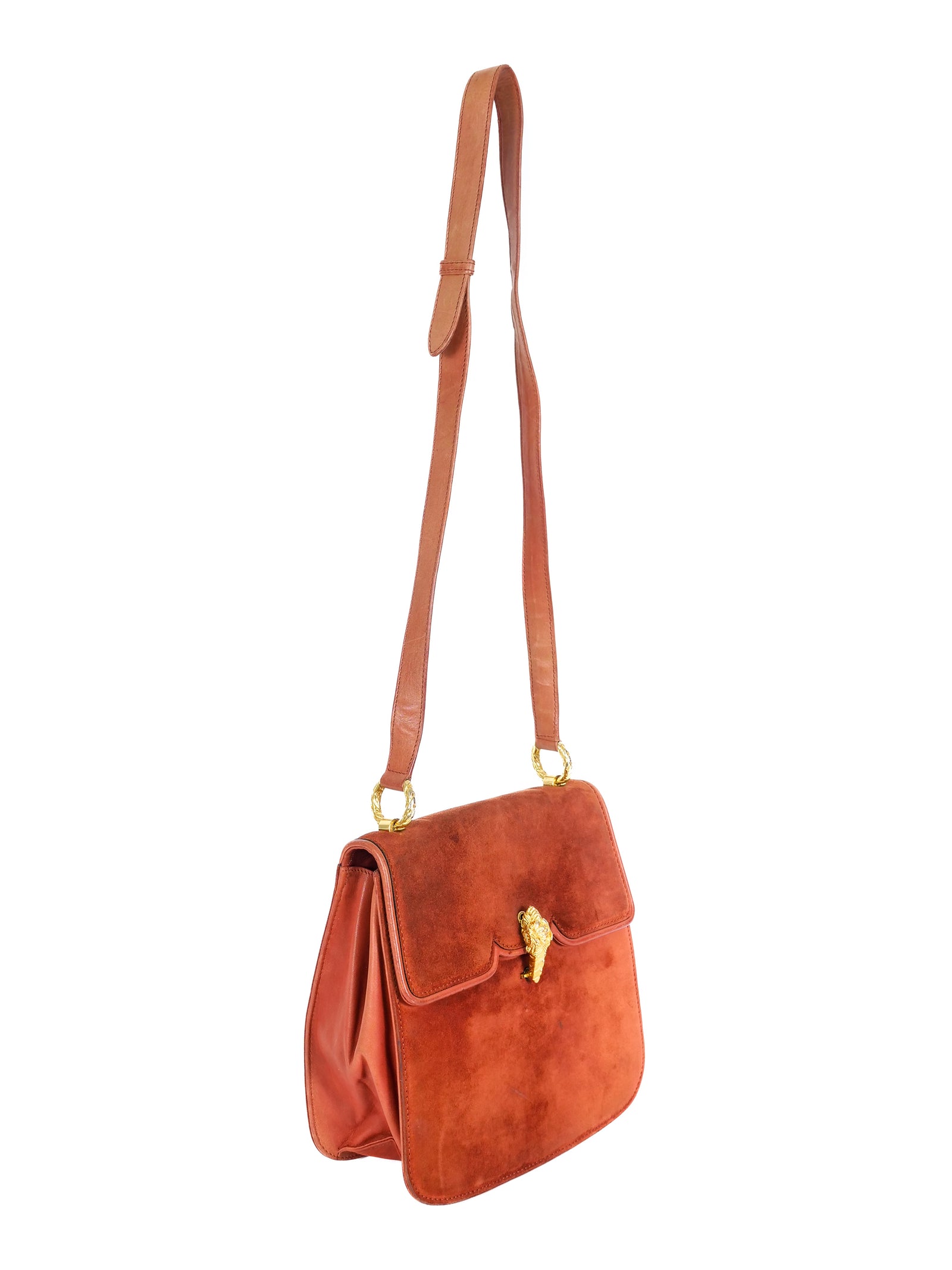1960s Gucci Suede Tiger Clasp Shoulder Bag
