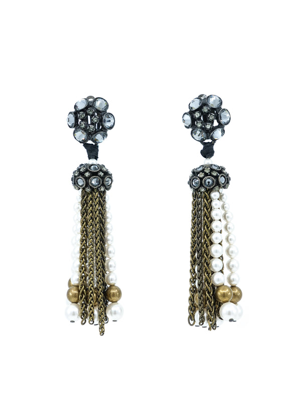 Rhinestone Pearl Bead And Chain Tassel Earrings Accessory arcadeshops.com