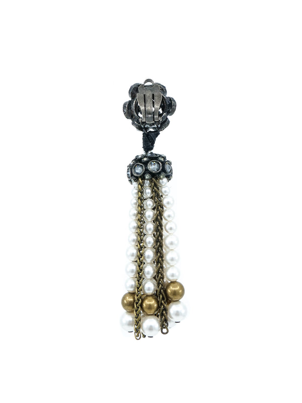 Rhinestone Pearl Bead And Chain Tassel Earrings Accessory arcadeshops.com