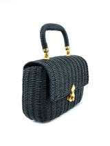 1960s Black Wicker Basket Bag Accessory arcadeshops.com