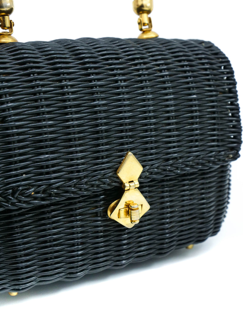 1960s Black Wicker Basket Bag Accessory arcadeshops.com