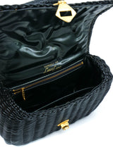 1960s Black Wicker Basket Bag Accessory arcadeshops.com