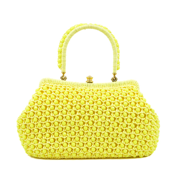 1960s Yellow Beaded Raffia Bag