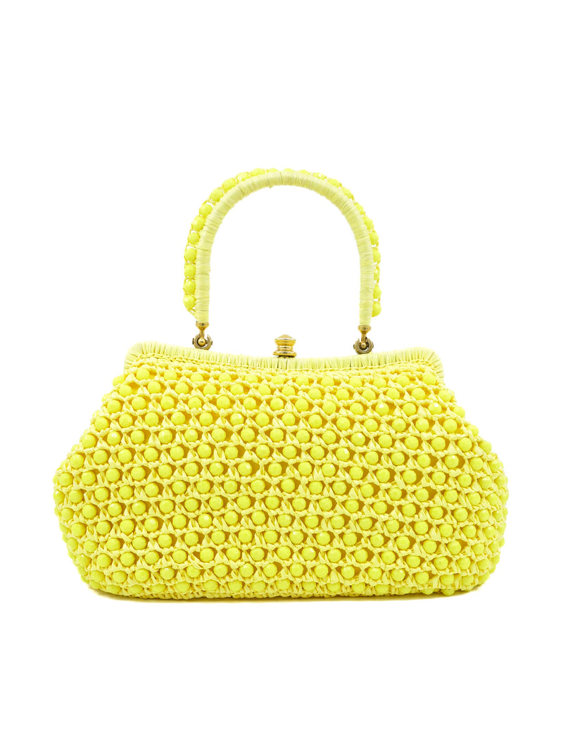 1960s Yellow Beaded Raffia Bag Accessory arcadeshops.com