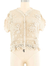 Beige Button Front Crochet Top Top arcadeshops.com