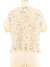 Beige Button Front Crochet Top Top arcadeshops.com