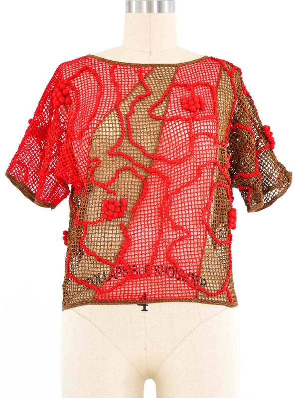 Red And Brown Dimensional Crochet Top Top arcadeshops.com