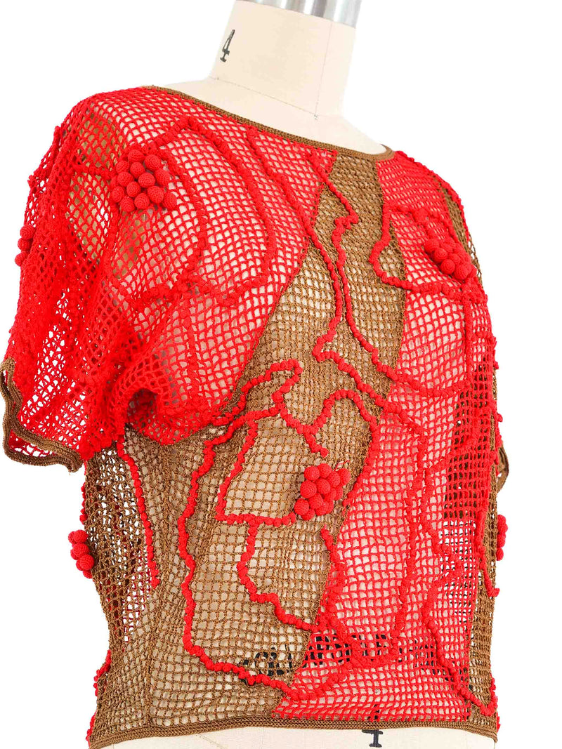 Red And Brown Dimensional Crochet Top Top arcadeshops.com