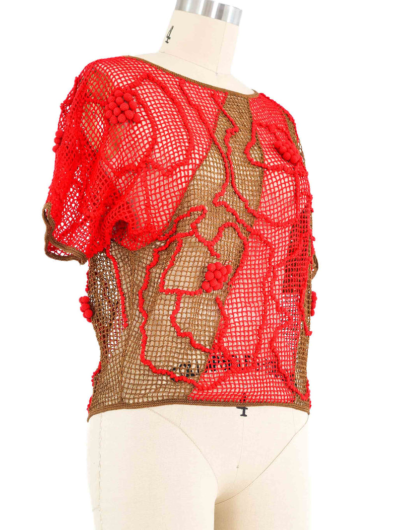 Red And Brown Dimensional Crochet Top Top arcadeshops.com
