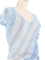 Blue Striped Net Crochet Top Top arcadeshops.com