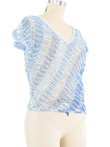 Blue Striped Net Crochet Top Top arcadeshops.com