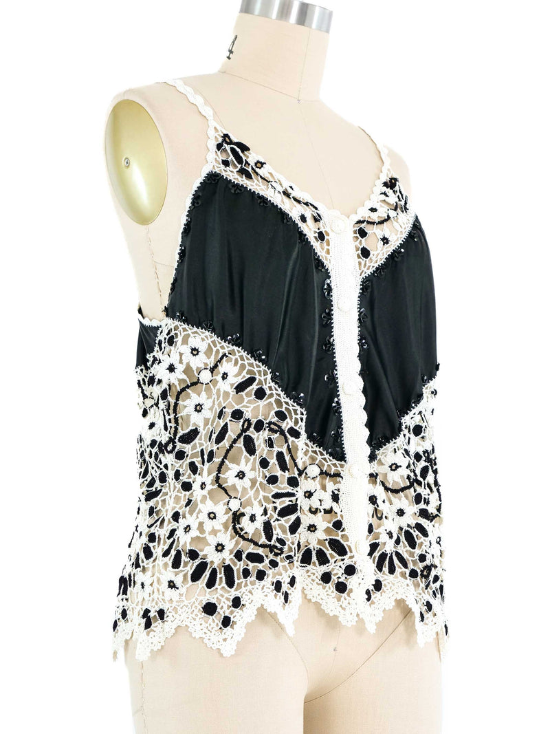 Black Satin And Crochet Cami Top arcadeshops.com