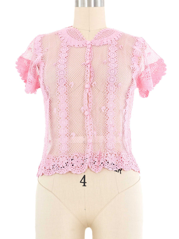 Pink Crochet Button Front Top
