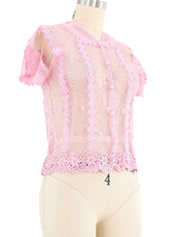 Pink Crochet Button Front Top Top arcadeshops.com