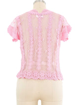 Pink Crochet Button Front Top Top arcadeshops.com