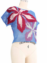 Blue Crochet Floral Top Top arcadeshops.com