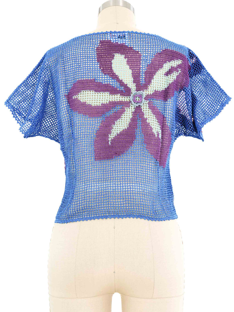 Blue Crochet Floral Top Top arcadeshops.com