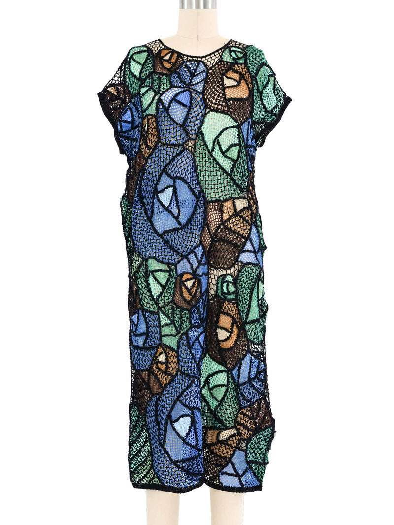 Blue Pieced Floral Crochet Dress Dress arcadeshops.com