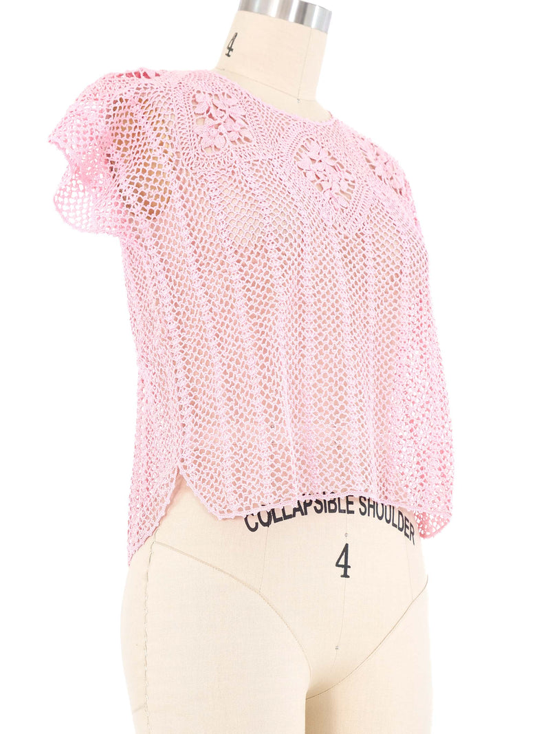 Pink Crochet Short Sleeve Top Top arcadeshops.com