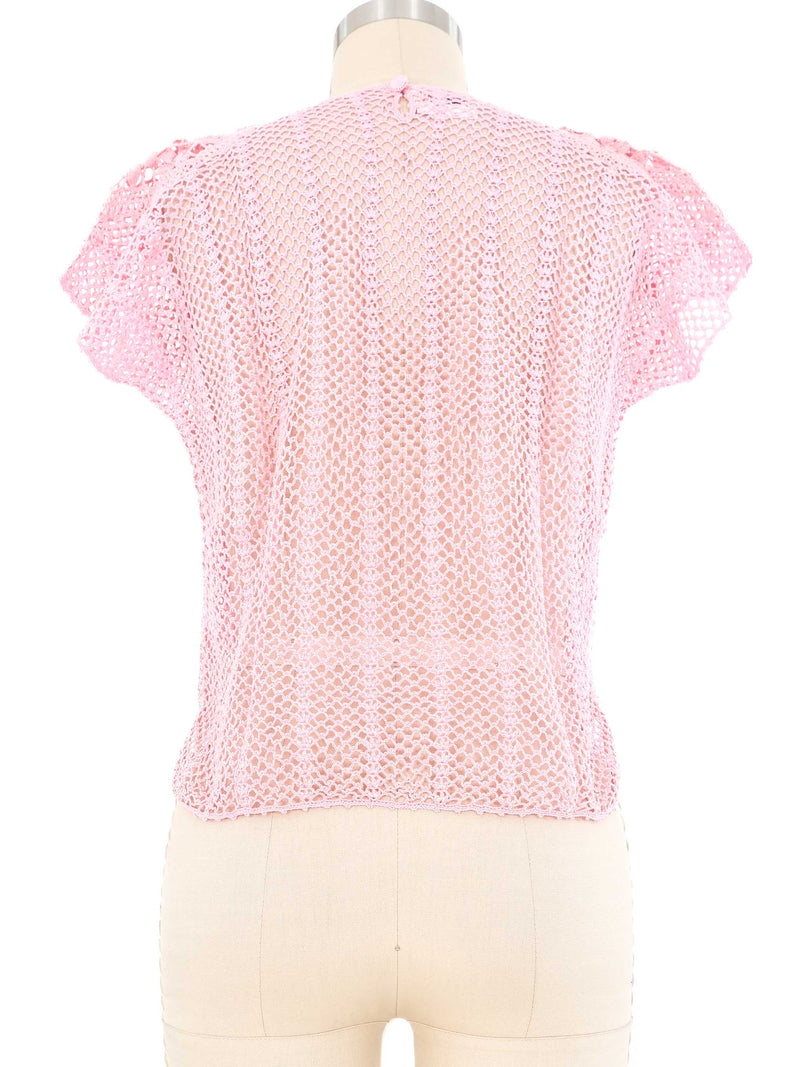 Pink Crochet Short Sleeve Top Top arcadeshops.com