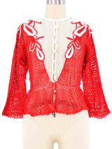 Red Peplum Crochet Cardigan Top arcadeshops.com