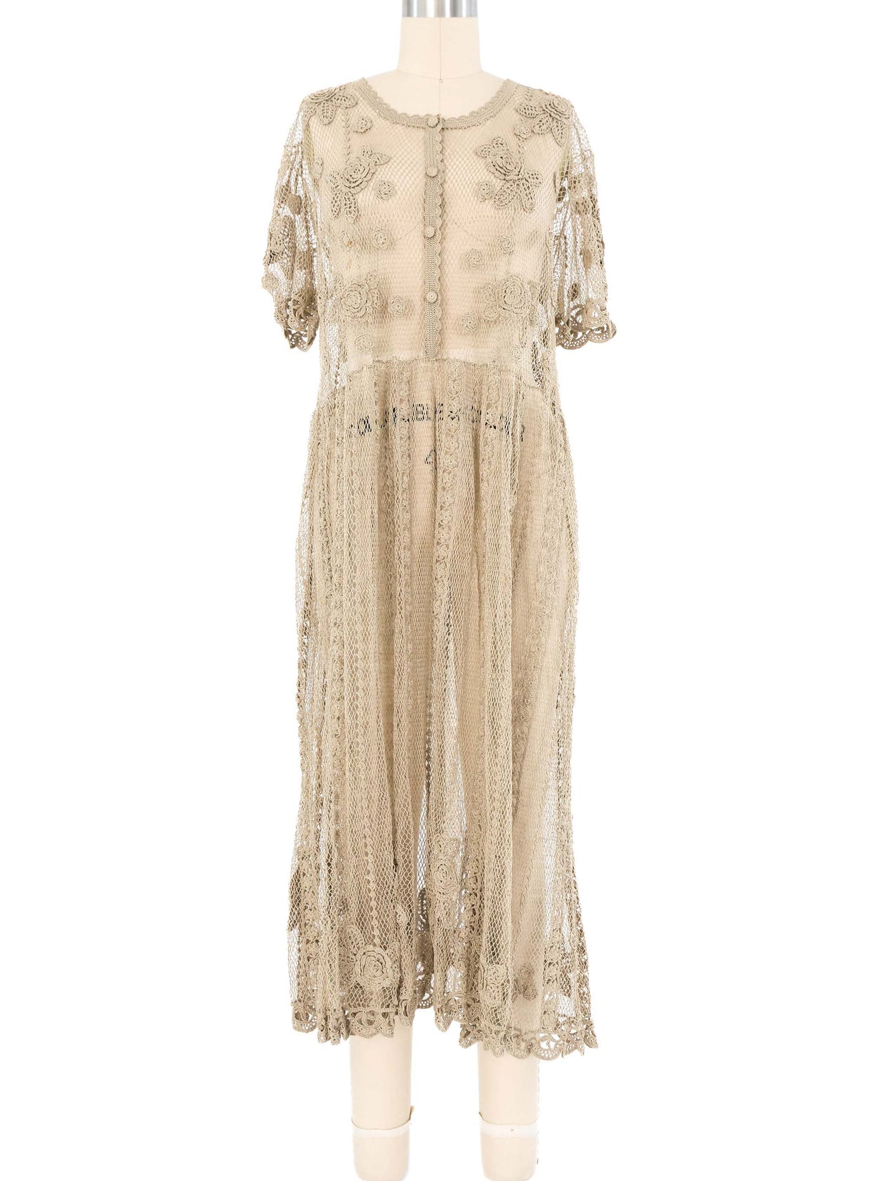 Beige Floral Crochet Babydoll Dress Beige Floral Crochet Babydoll Dress
