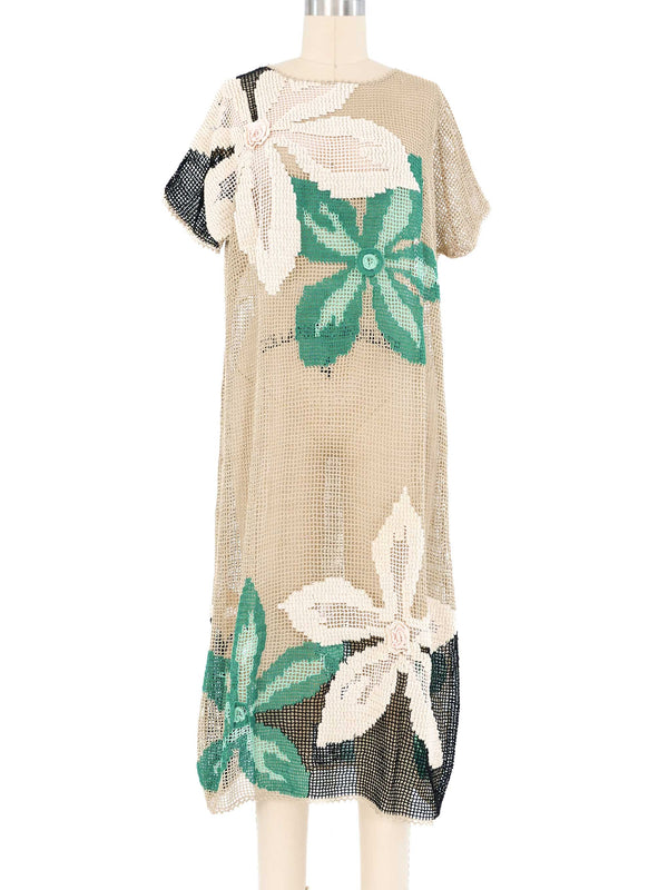 Natural Crochet Floral Midi Dress Dress arcadeshops.com