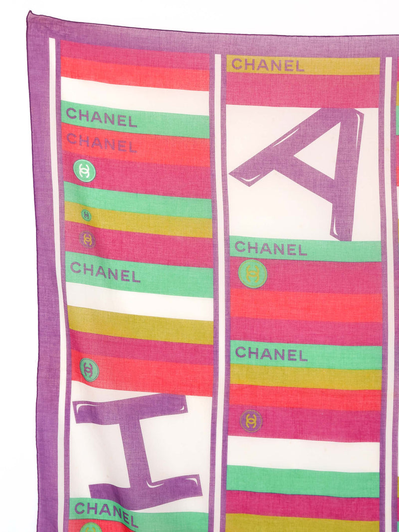 Chanel Striped Letter Printed Cotton Scarf Accessory arcadeshops.com