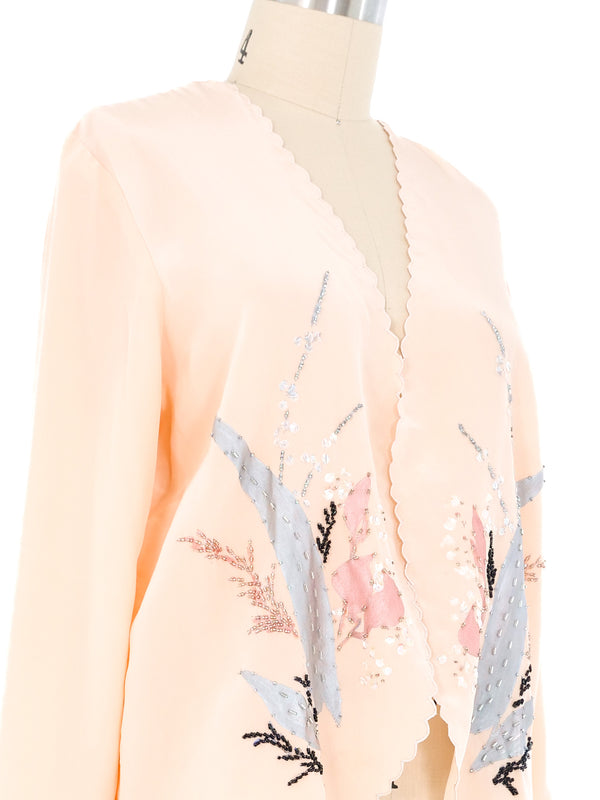 Blush Scallop Edge Silk Bed Jacket Jacket arcadeshops.com