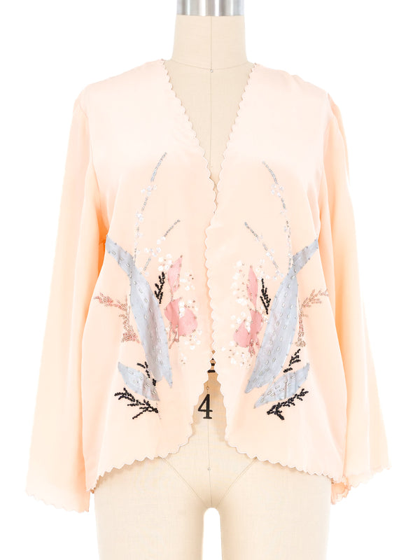 Blush Scallop Edge Silk Bed Jacket Jacket arcadeshops.com