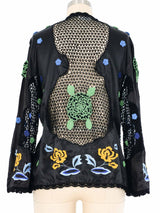 Peacock Embroidered Silk Crochet Cardigan Jacket arcadeshops.com