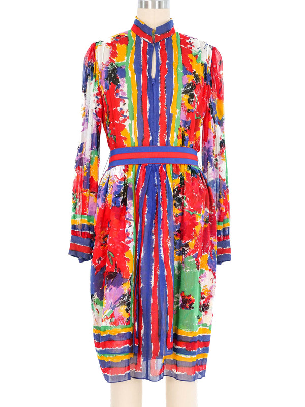 Pauline Trigere Watercolor Cotton Gauze Dress Dress arcadeshops.com