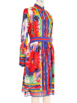 Pauline Trigere Watercolor Cotton Gauze Dress Dress arcadeshops.com