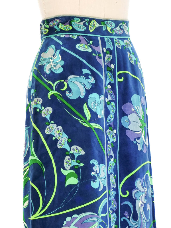 Emilio Pucci Printed Blue Velvet Skirt Bottom arcadeshops.com