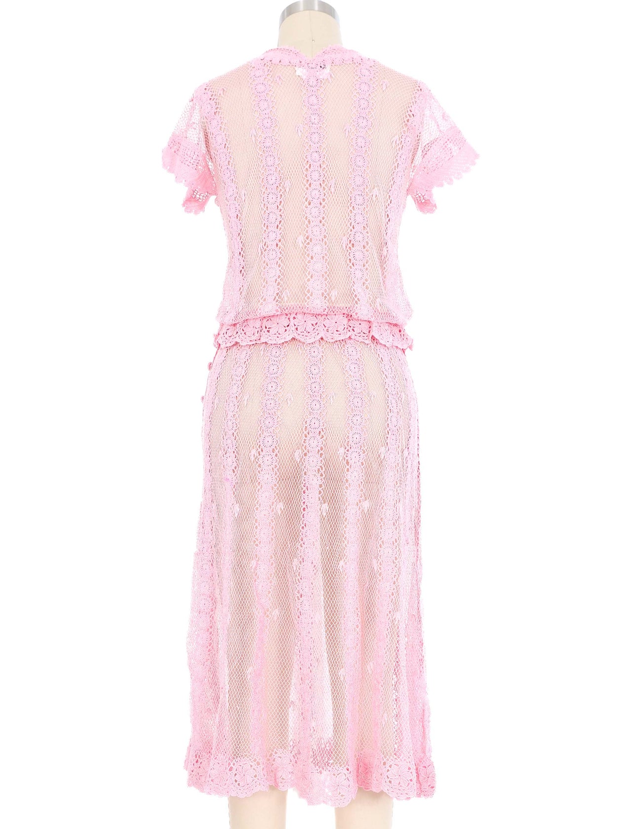 Pink Crochet Button Front Midi Dress Pink Crochet Button Front Midi Dress