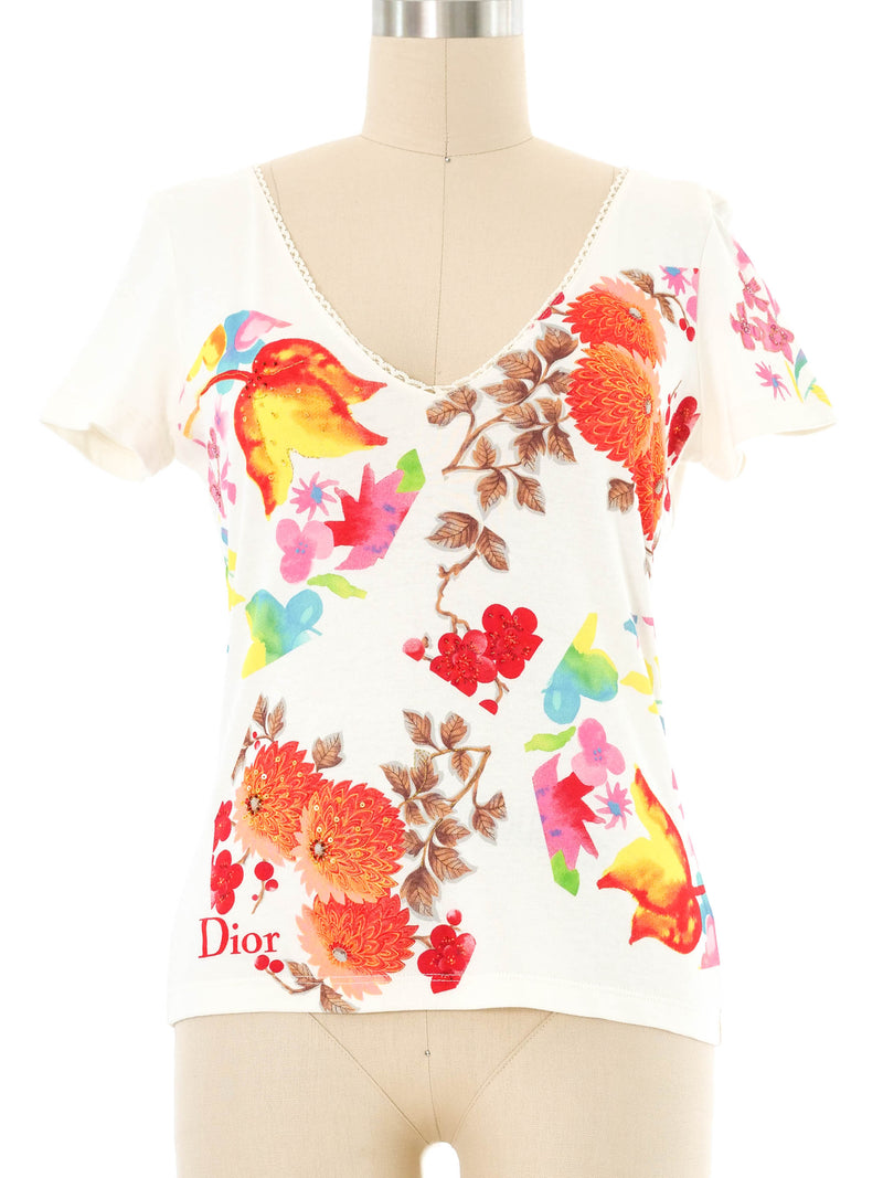 Christian Dior Flowers And Leaves Beaded Baby Tee T-Shirt arcadeshops.com