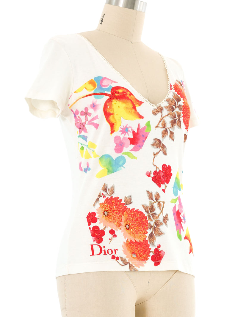 Christian Dior Flowers And Leaves Beaded Baby Tee T-Shirt arcadeshops.com