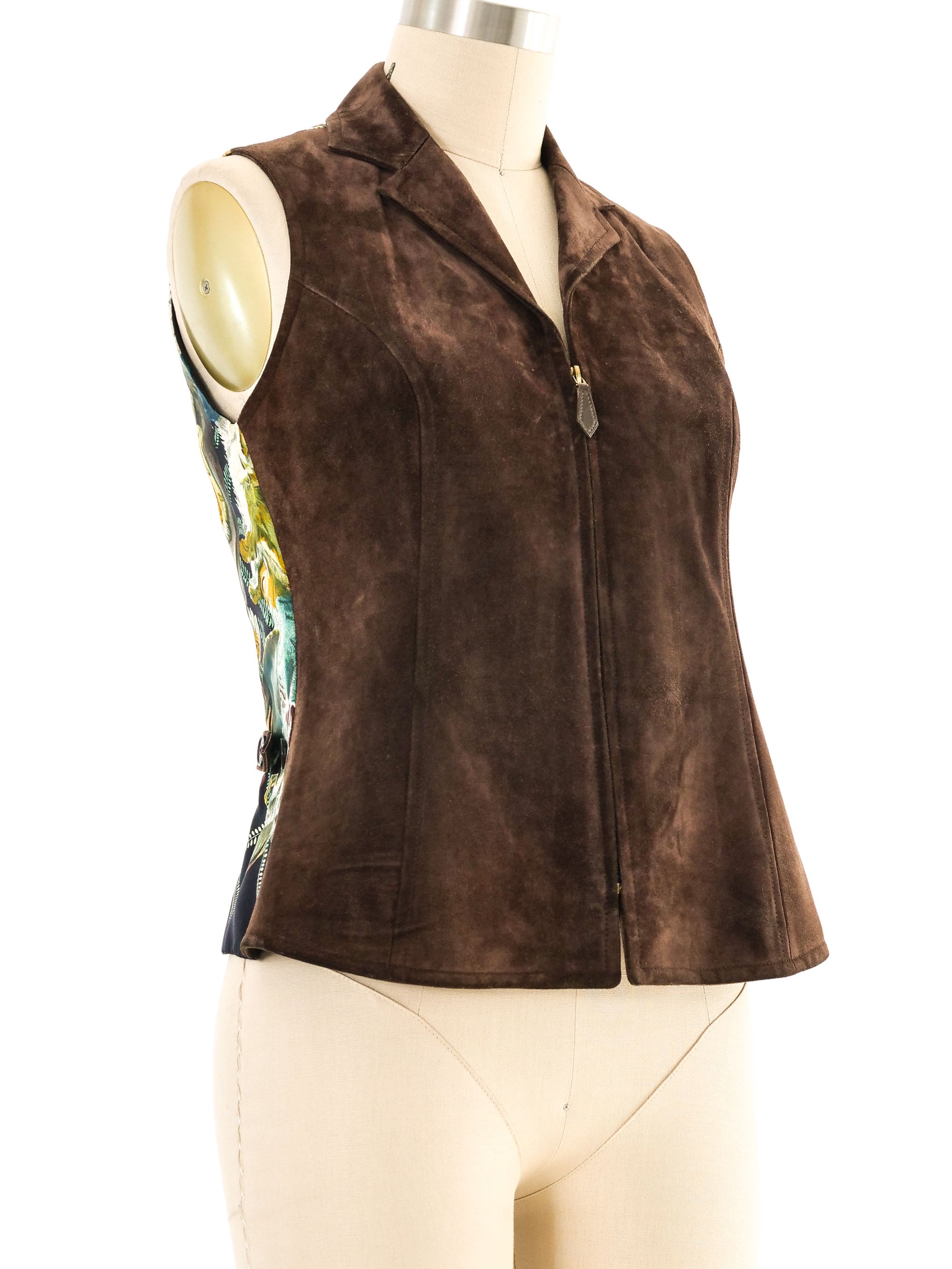 Vintage Hermès Suede Silk Gilet Vest Hermes Gibiers Silk Back Suede Vest