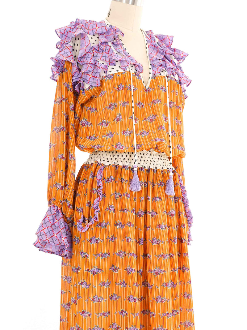 Diane Freis Tangerine and Lavender Mixed Print Dress Dress arcadeshops.com