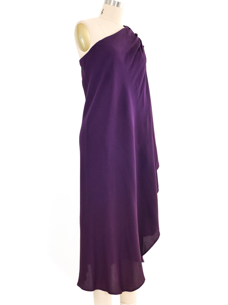 1970s Halston Eggplant One Shoulder Wrap Dress Dress arcadeshops.com