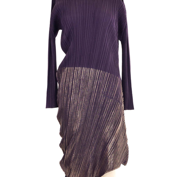 Issey Miyake Pleats Please Deep Purple Metallic Accent Dress Issey Miyake Pleats Please Deep Purple Metallic Accent Dress