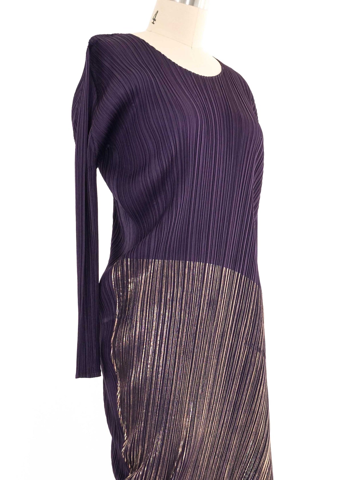 Issey Miyake Pleats Please Deep Purple Metallic Accent Dress