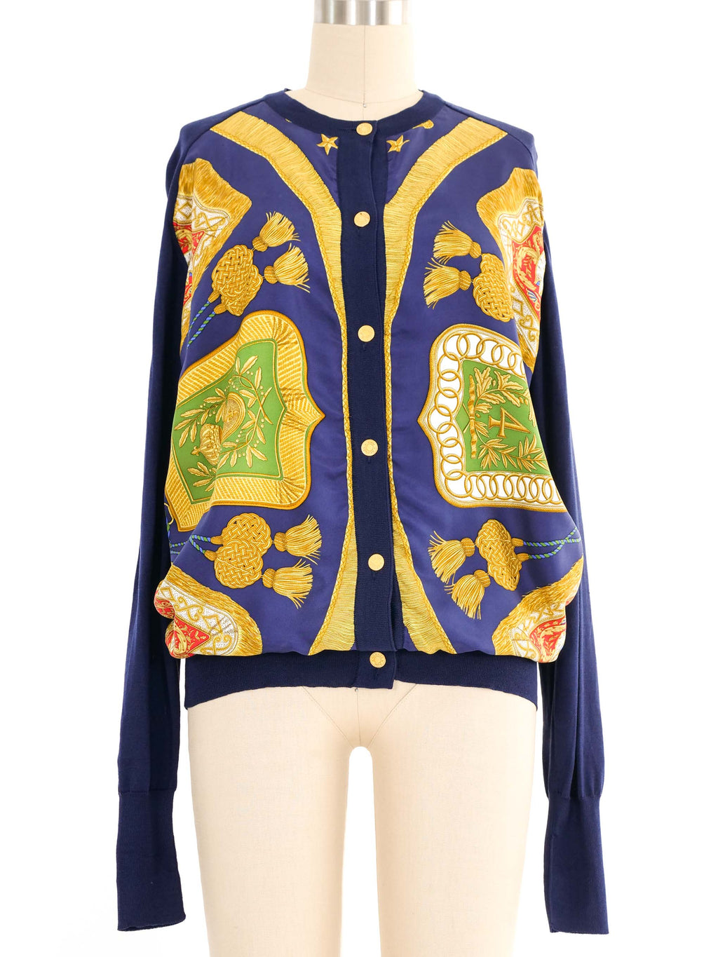 Hermes Baroque Silk Scarf Panel Cardigan
