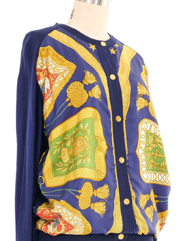 Hermes Baroque Silk Scarf Panel Cardigan Jacket arcadeshops.com