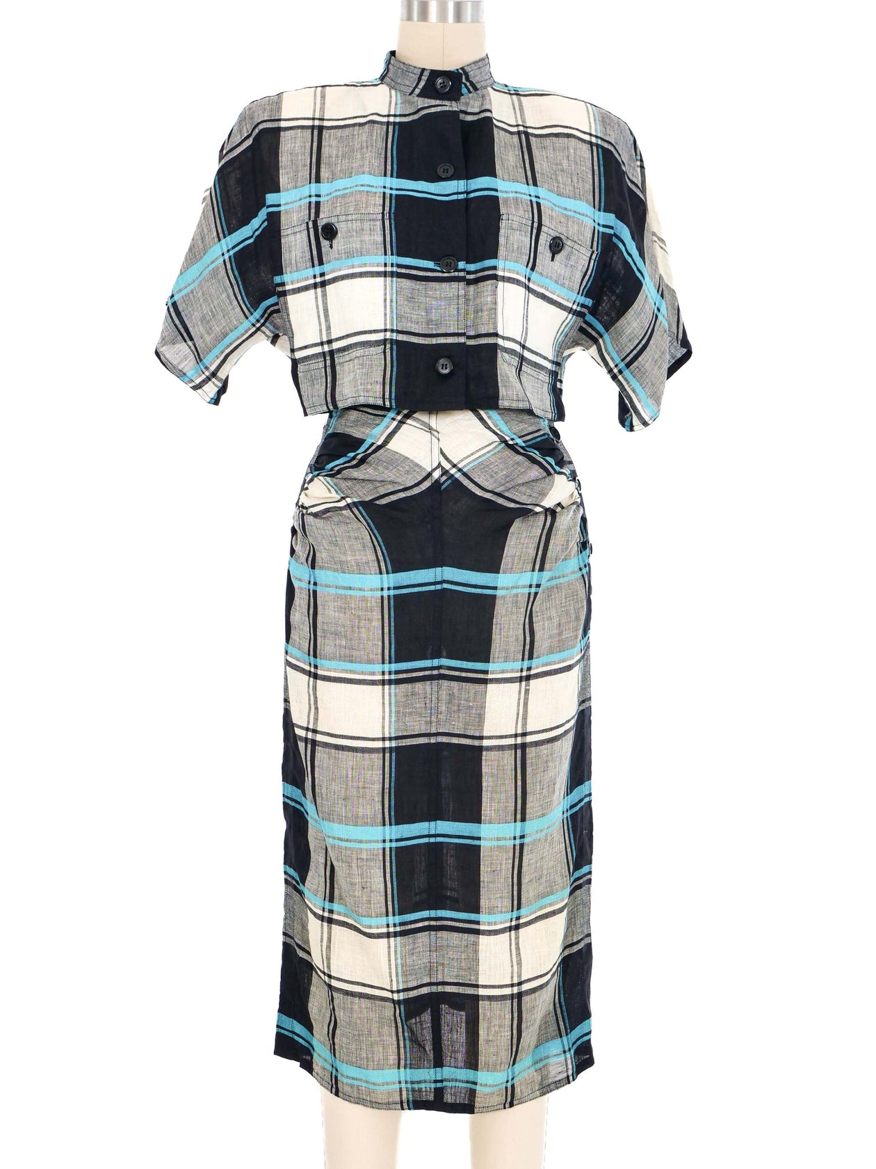 Gucci Plaid Linen Midriff Dress