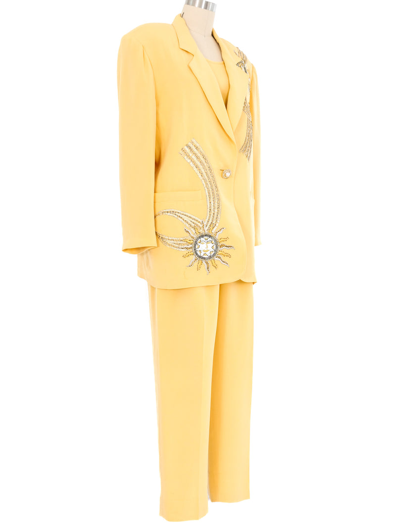 Lillie Rubin Sequin Embellished Butter Yellow Four Piece Suit Suit arcadeshops.com