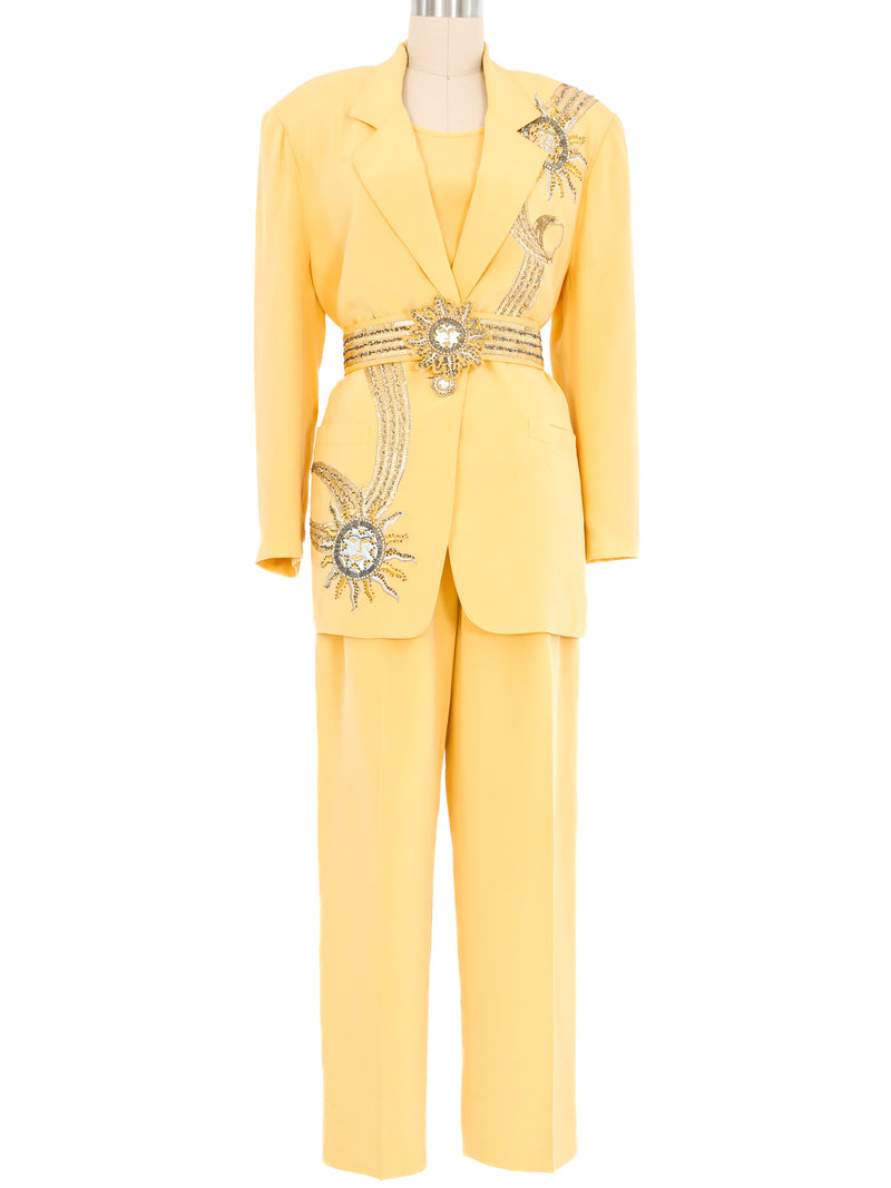 Lillie Rubin Sequin Embellished Butter Yellow Four Piece Suit Suit arcadeshops.com