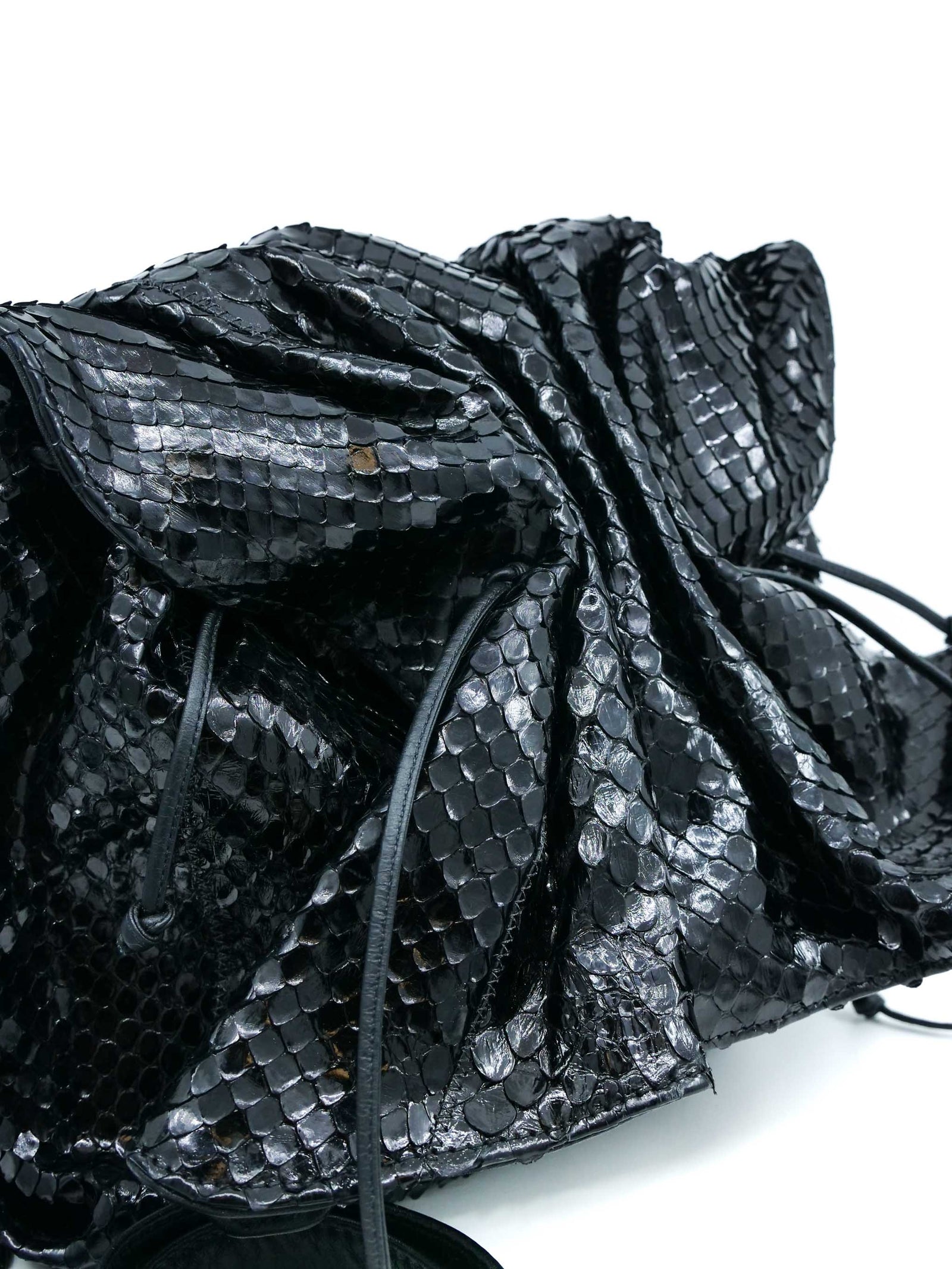Carlos Falchi Black Snakeskin Buffalo Bag display picture 2