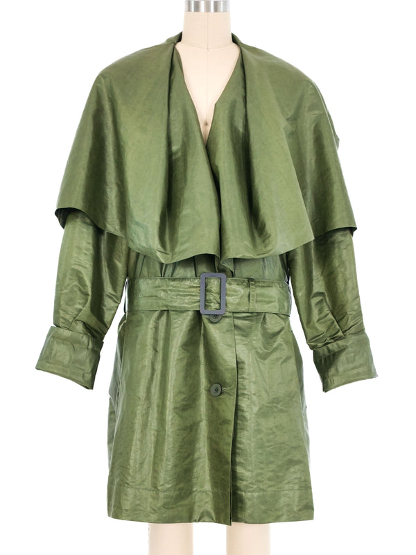 Issey Miyake Green Oversized Lapel Cropped Trench Coat